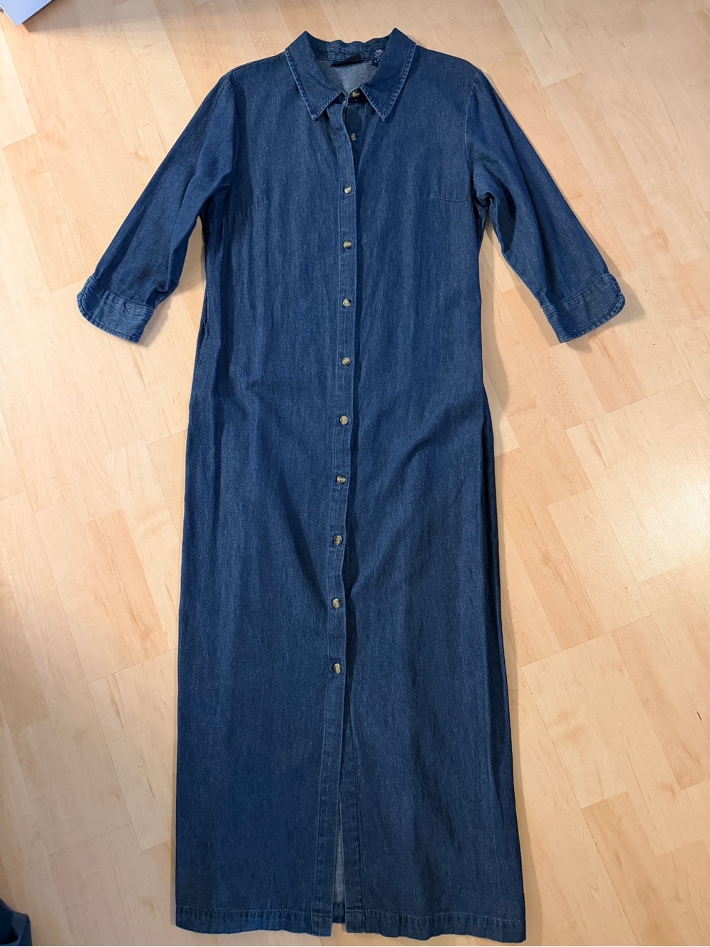 Karen Scott Long Denim Maxi Cotton Dress 3/4-sleeves - Medium - Picture 2 of 4